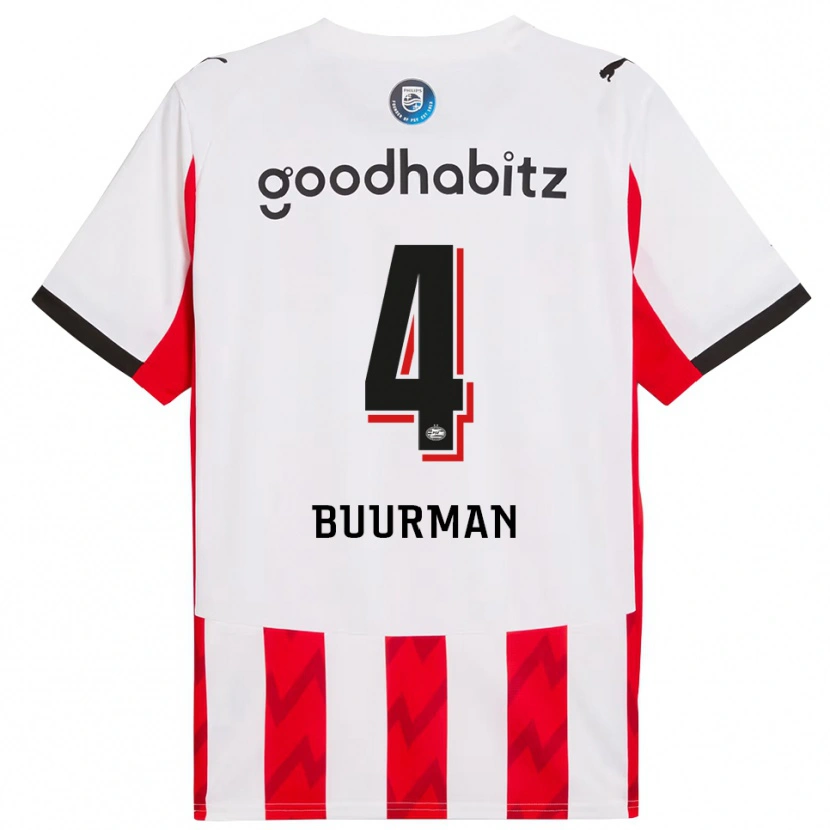 Danxen Homme Maillot Veerle Buurman #4 Rouge Blanc Tenues Domicile 2025/26 T-Shirt