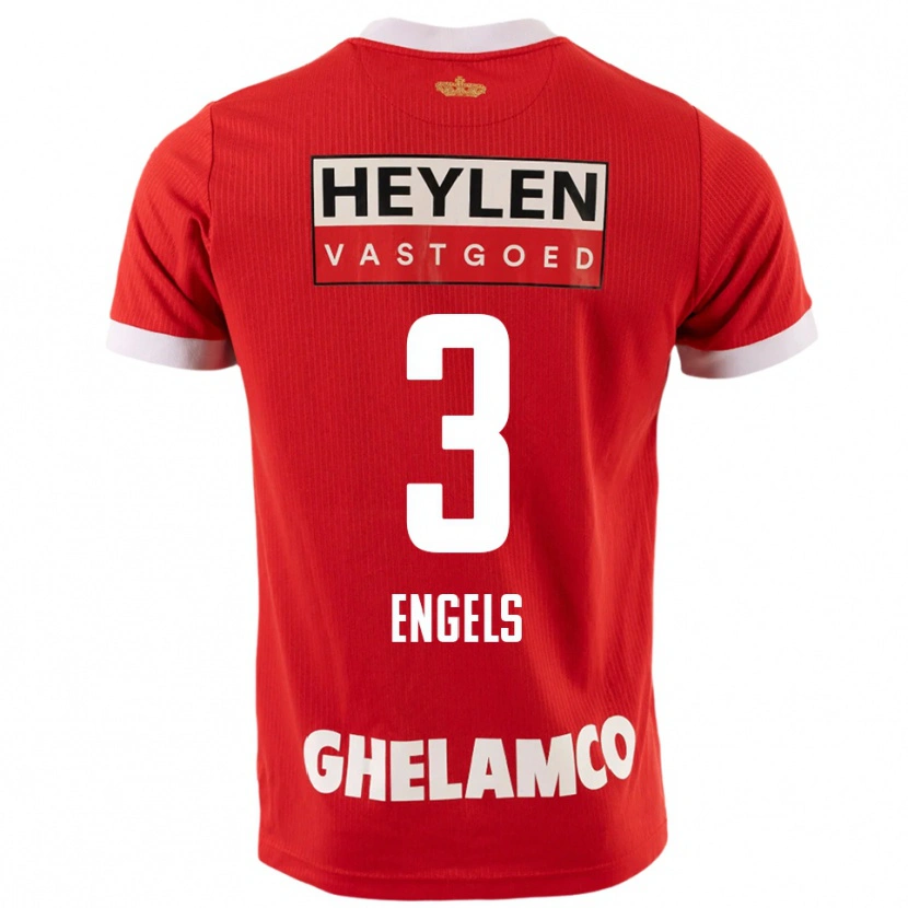 Danxen Homme Maillot Björn Engels #3 Rouge Blanc Tenues Domicile 2025/26 T-Shirt