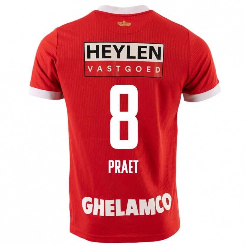 Danxen Homme Maillot Dennis Praet #8 Rouge Blanc Tenues Domicile 2025/26 T-Shirt