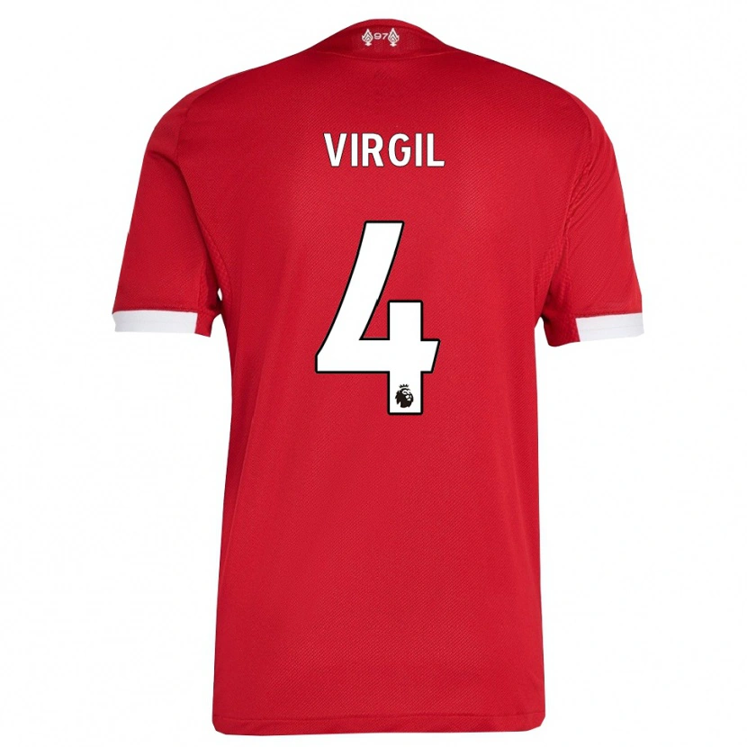 Danxen Homme Maillot Virgil Van Dijk #4 Rouge Blanc Tenues Domicile 2025/26 T-Shirt