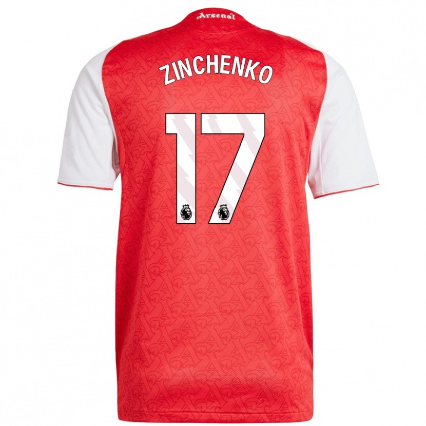 Danxen Homme Maillot Oleksandr Zinchenko #17 Rouge Blanc Tenues Domicile 2025/26 T-Shirt