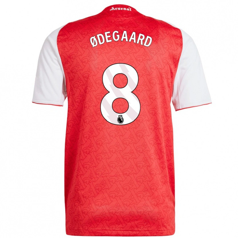 Danxen Homme Maillot Martin Ødegaard #8 Rouge Blanc Tenues Domicile 2025/26 T-Shirt