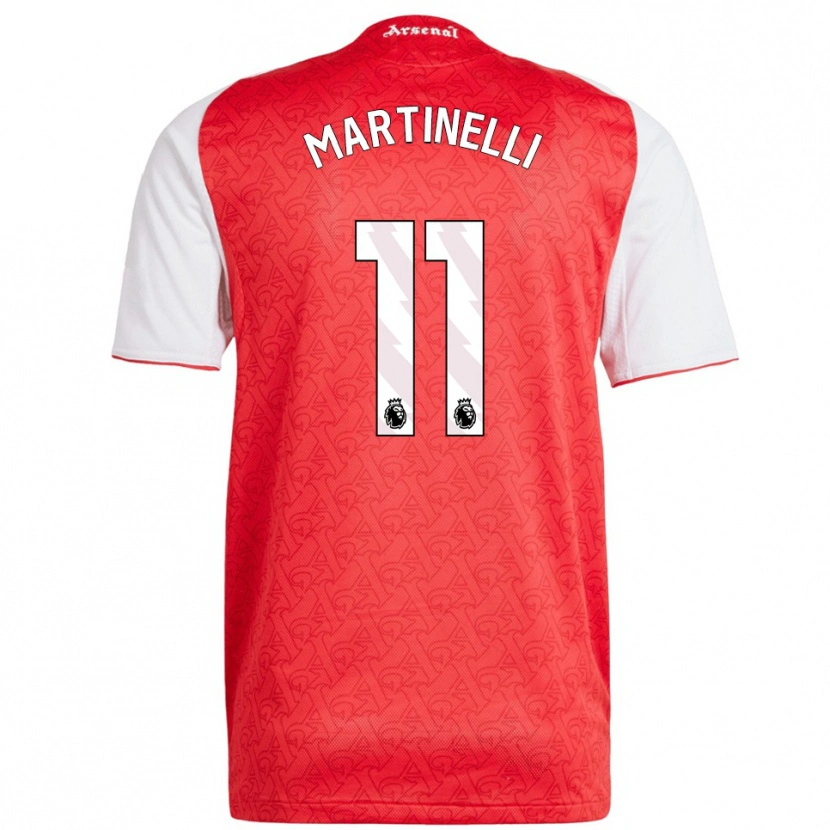 Danxen Homme Maillot Gabriel Martinelli #11 Rouge Blanc Tenues Domicile 2025/26 T-Shirt
