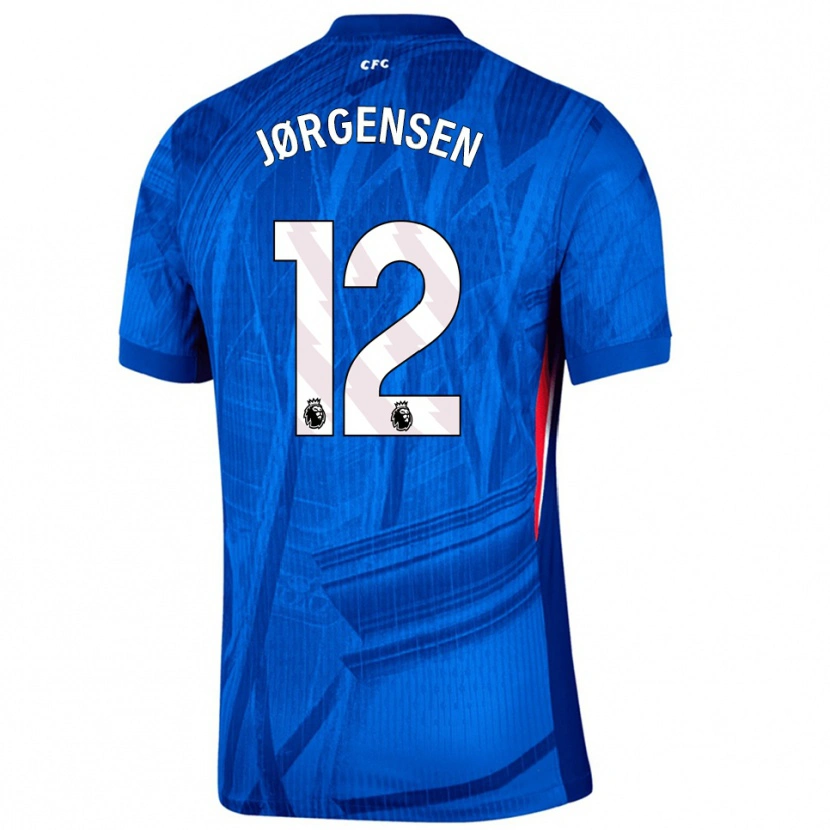 Danxen Homme Maillot Filip Jørgensen #12 Bleu Blanc Tenues Domicile 2025/26 T-Shirt