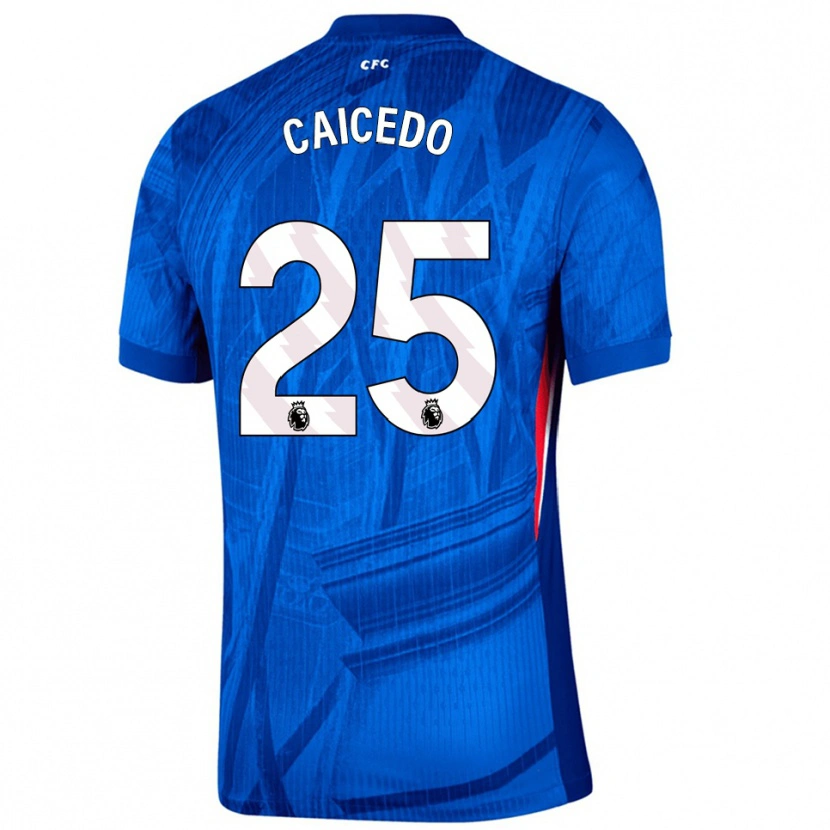 Danxen Homme Maillot Moisés Caicedo #25 Bleu Blanc Tenues Domicile 2025/26 T-Shirt