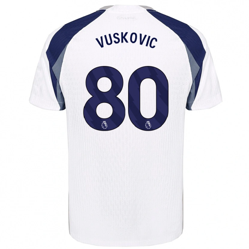 Danxen Homme Maillot Luka Vuskovic #80 Blanc Marine Tenues Domicile 2025/26 T-Shirt