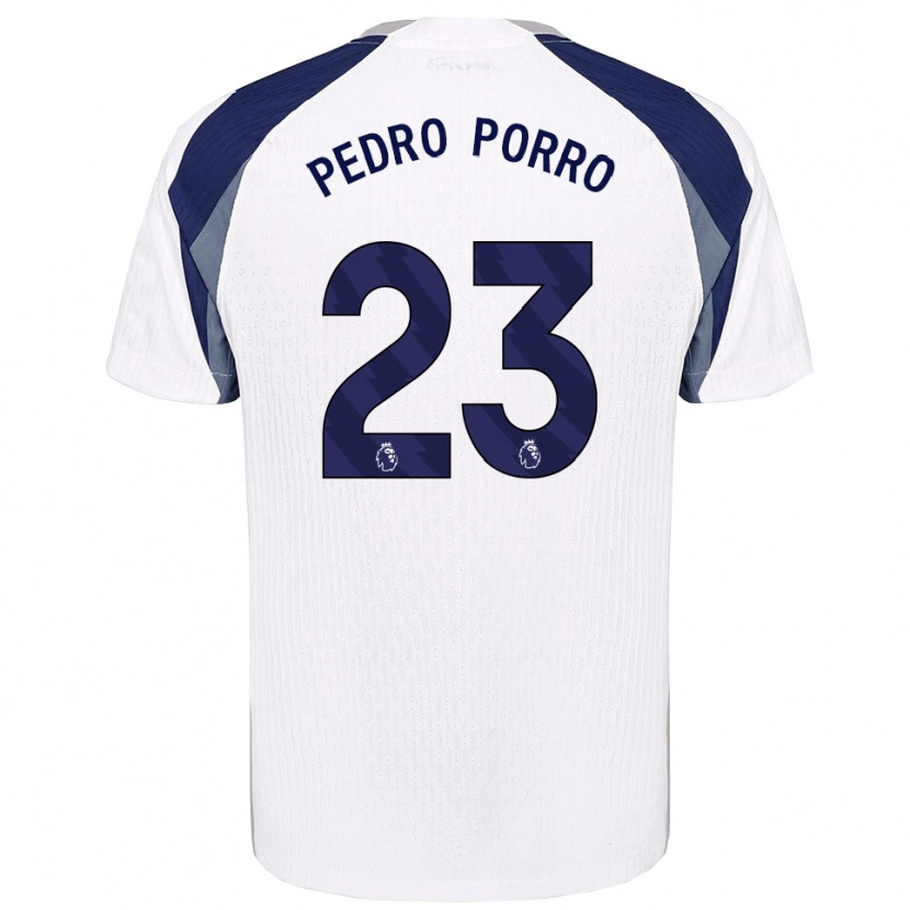 Danxen Homme Maillot Pedro Porro #23 Blanc Marine Tenues Domicile 2025/26 T-Shirt