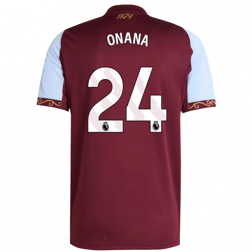 Danxen Homme Maillot Amadou Onana #24 Bourgogne Bleu Ciel Tenues Domicile 2025/26 T-Shirt