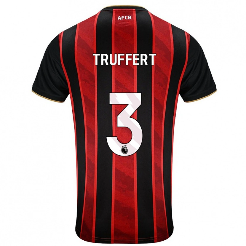 Danxen Homme Maillot Adrien Truffert #3 Rouge Noir Tenues Domicile 2025/26 T-Shirt
