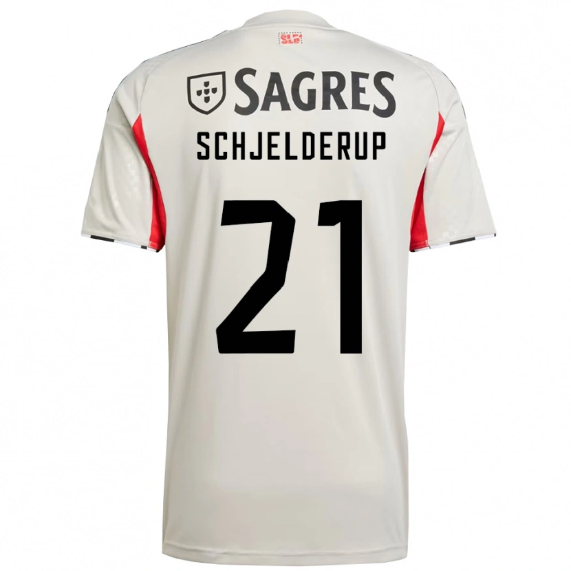 Danxen Homme Maillot Andreas Schjelderup #21 Blanc Cassé Rouge Tenues Extérieur 2025/26 T-Shirt