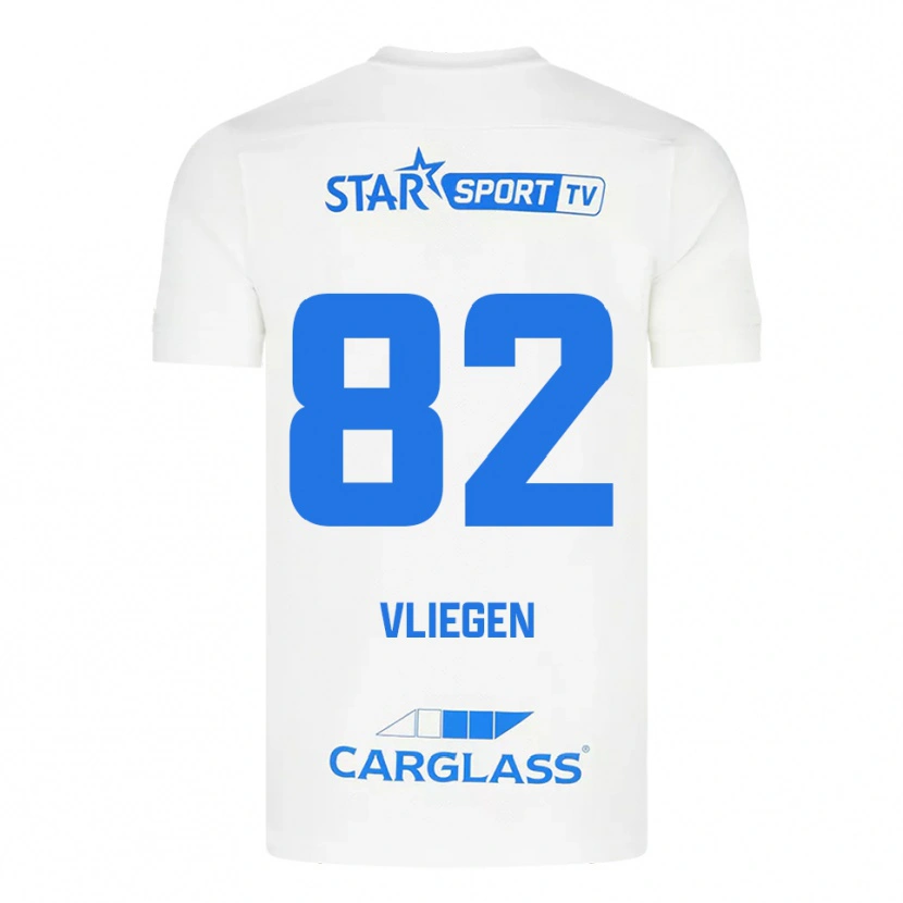 Danxen Homme Maillot Olivier Vliegen #82 Blanc Bleu Tenues Extérieur 2025/26 T-Shirt