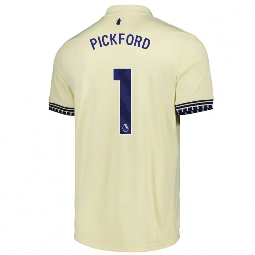 Danxen Homme Maillot Jordan Pickford #1 Blanc Cassé Noir Tenues Extérieur 2025/26 T-Shirt