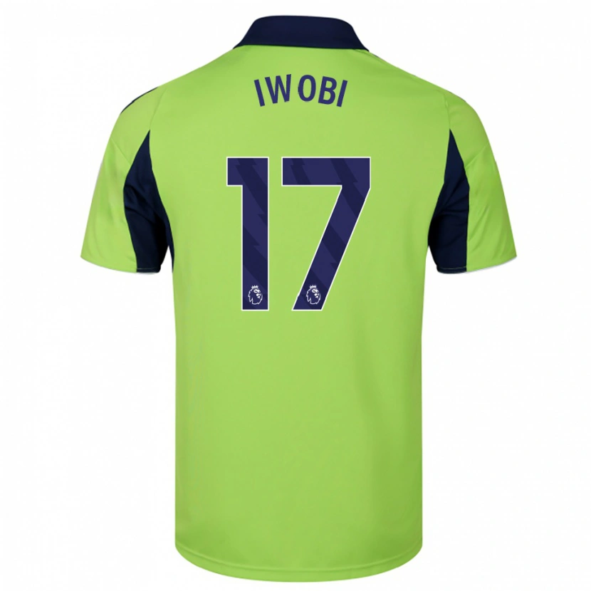 Danxen Homme Maillot Alex Iwobi #17 Vert Marine Blanc Tenues Extérieur 2025/26 T-Shirt