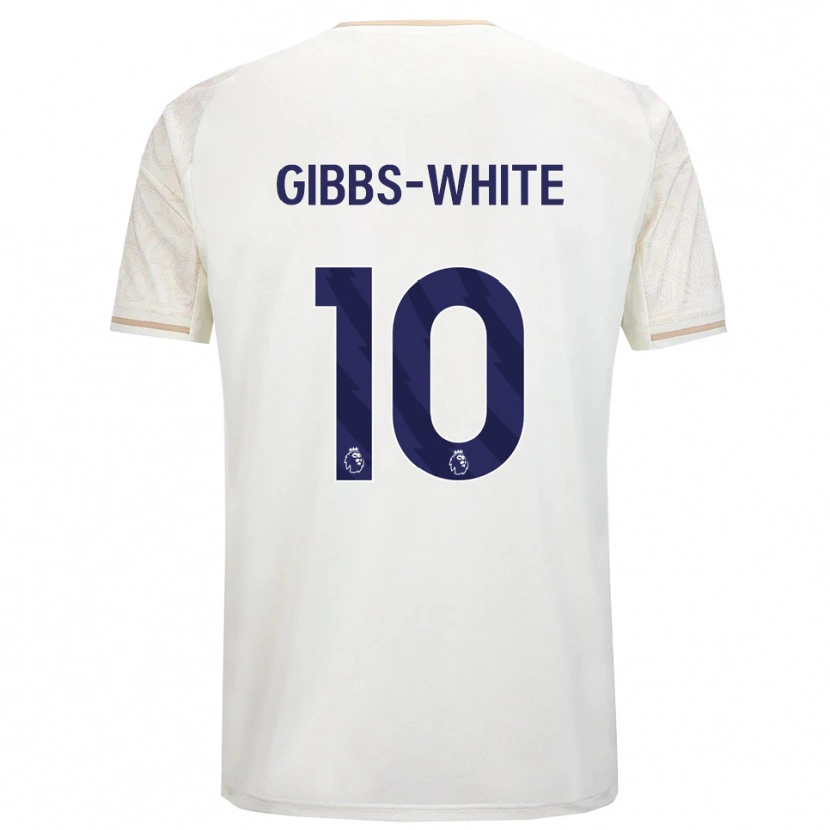 Danxen Homme Maillot Morgan Gibbs-White #10 Blanc Cassé Noir Tenues Extérieur 2025/26 T-Shirt