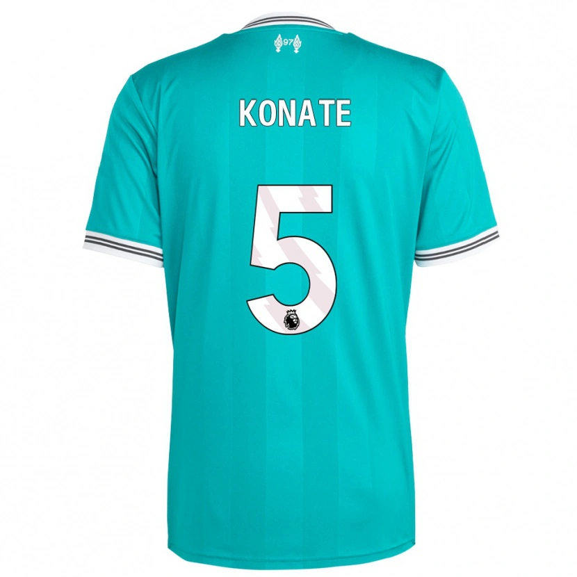 Danxen Homme Maillot Ibrahima Konaté #5 Vert Blanc Troisieme 2025/26 T-Shirt