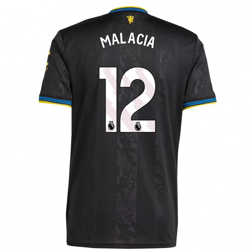 Danxen Homme Maillot Tyrell Malacia #12 Noir Jaune Bleu Troisieme 2025/26 T-Shirt