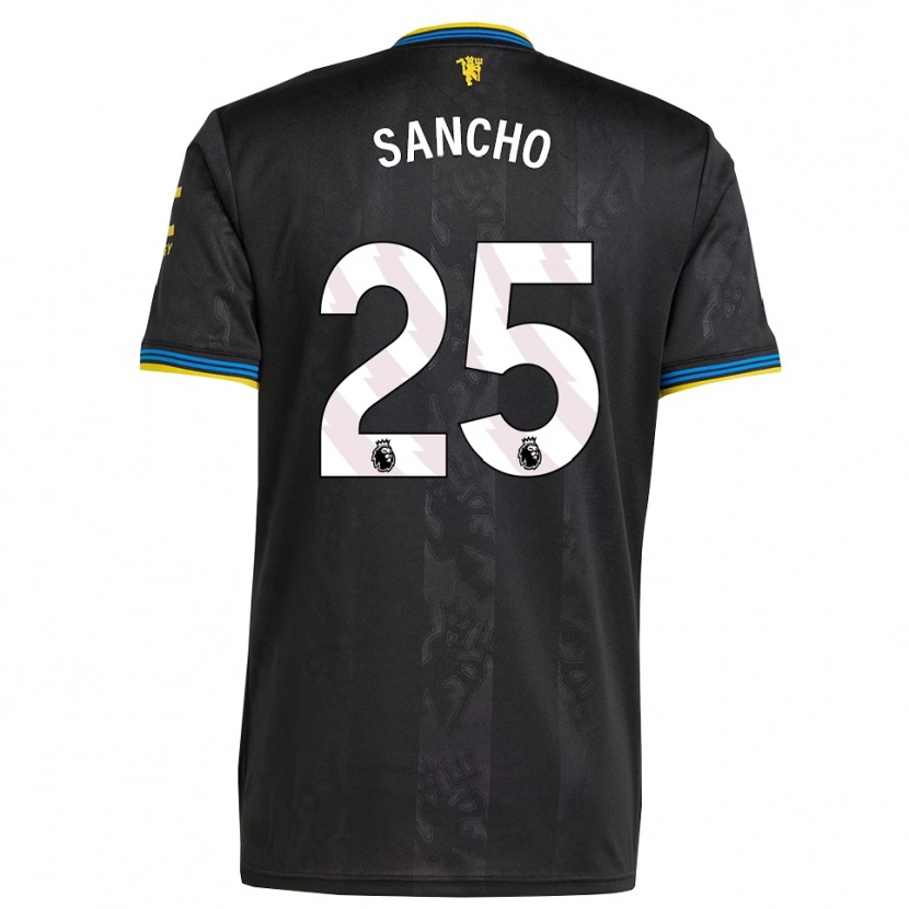 Danxen Homme Maillot Jadon Sancho #25 Noir Jaune Bleu Troisieme 2025/26 T-Shirt