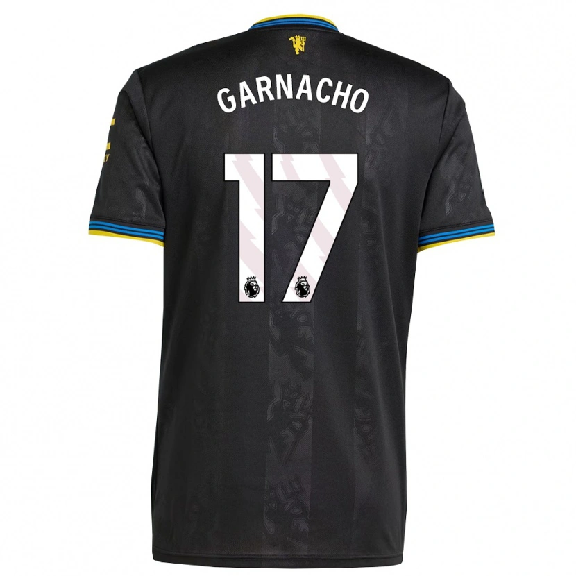 Danxen Homme Maillot Alejandro Garnacho #17 Noir Jaune Bleu Troisieme 2025/26 T-Shirt