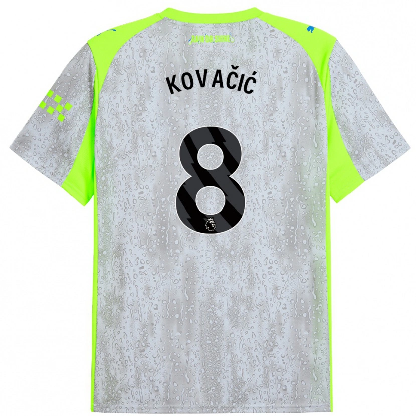 Danxen Homme Maillot Mateo Kovacic #8 Gris Jaune Troisieme 2025/26 T-Shirt