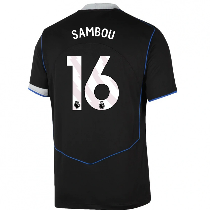 Danxen Homme Maillot Gabriel Sambou #16 Noir Bleu Argent Troisieme 2025/26 T-Shirt