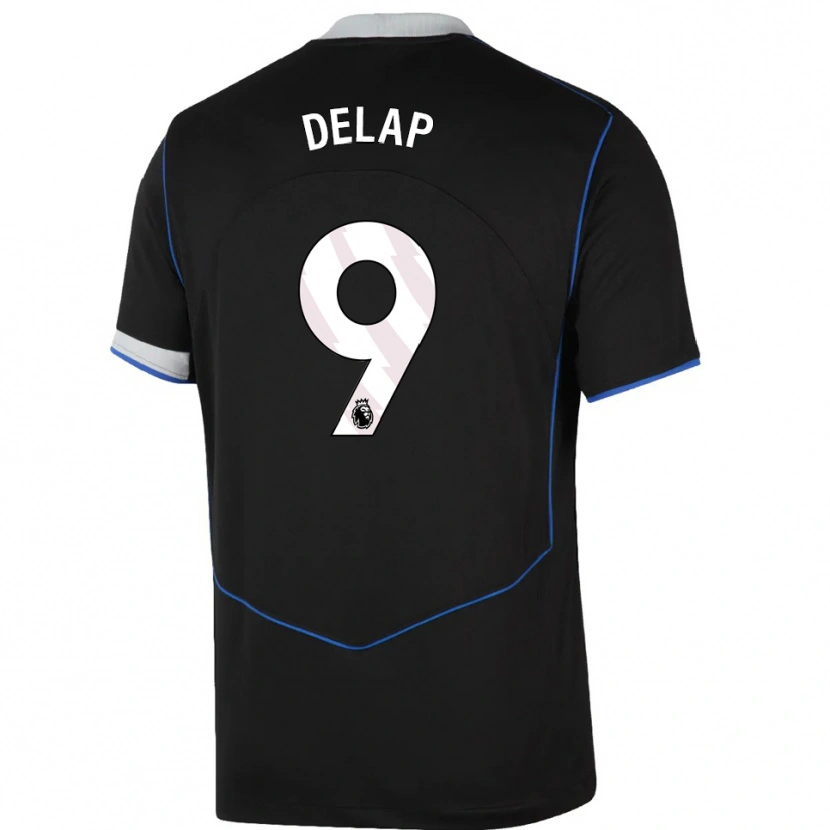 Danxen Homme Maillot Liam Delap #9 Noir Bleu Argent Troisieme 2025/26 T-Shirt