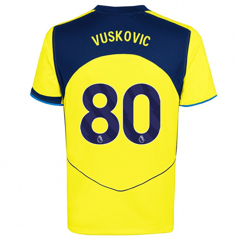 Danxen Homme Maillot Luka Vuskovic #80 Jaune Marine Troisieme 2025/26 T-Shirt
