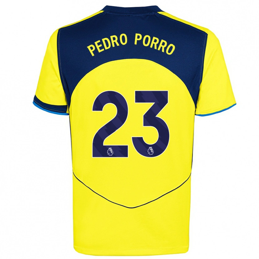 Danxen Homme Maillot Pedro Porro #23 Jaune Marine Troisieme 2025/26 T-Shirt