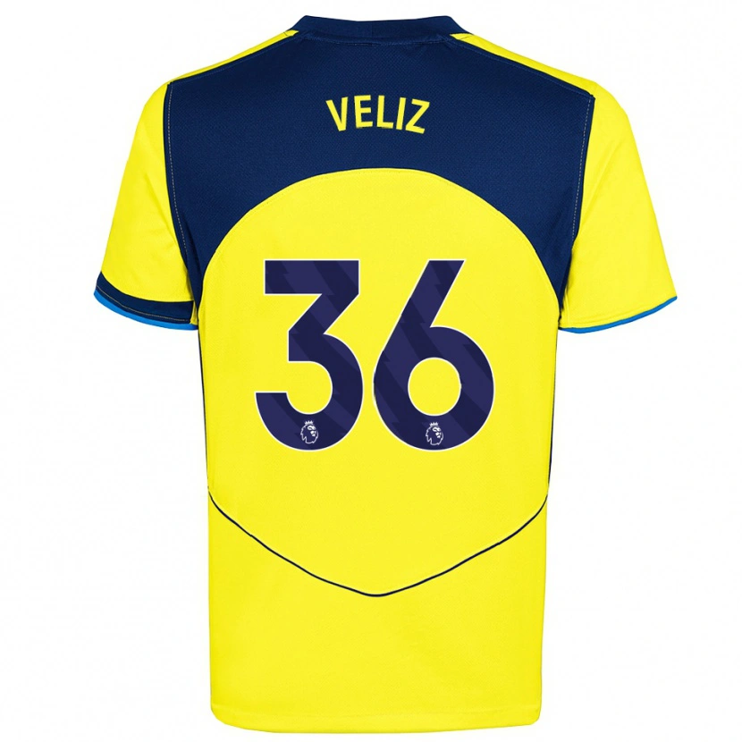 Danxen Homme Maillot Alejo Véliz #36 Jaune Marine Troisieme 2025/26 T-Shirt