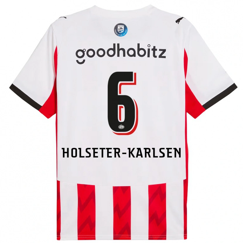 Danxen Femme Maillot Philip Holseter-Karlsen #6 Rouge Blanc Tenues Domicile 2025/26 T-Shirt