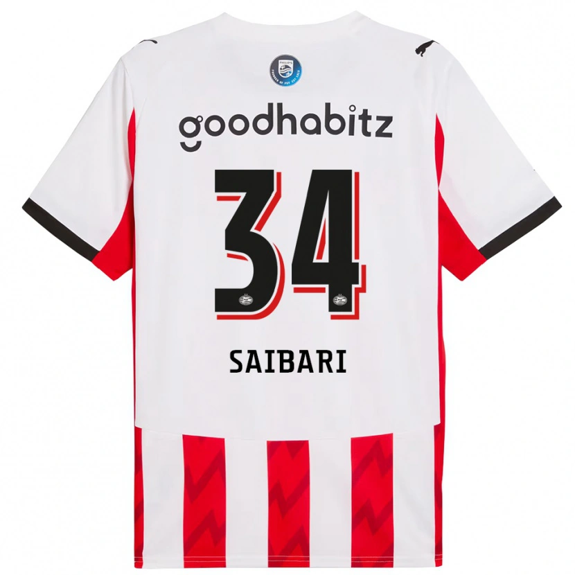 Danxen Femme Maillot Ismael Saibari #34 Rouge Blanc Tenues Domicile 2025/26 T-Shirt