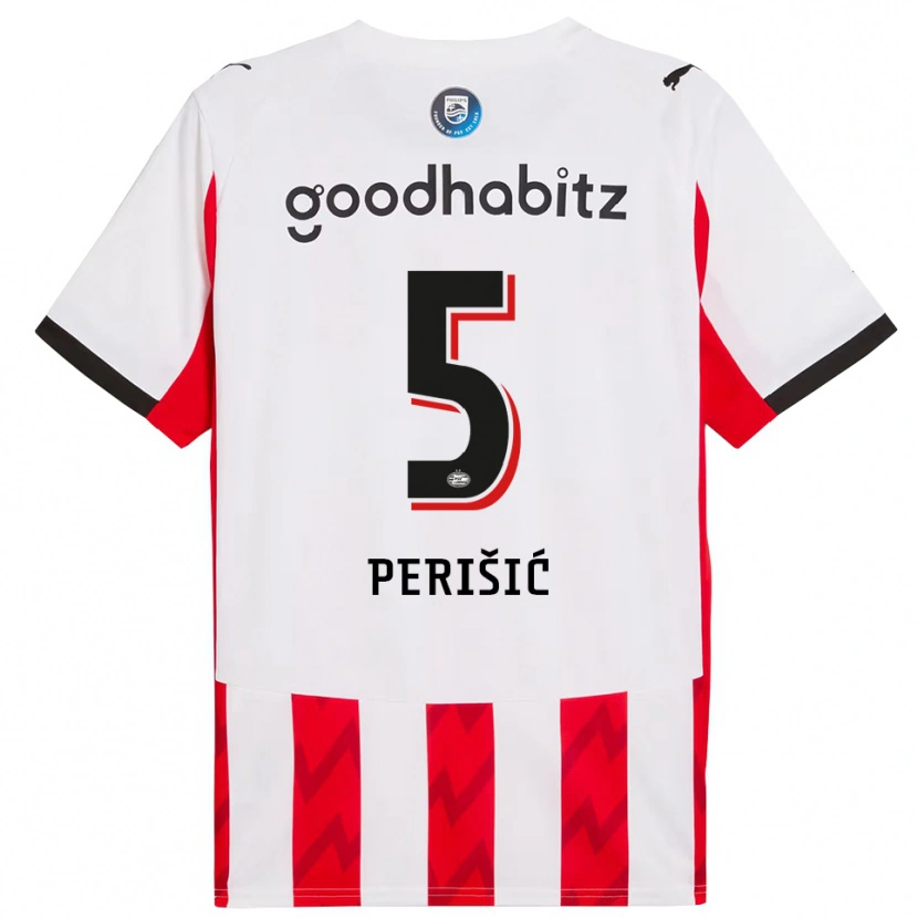 Danxen Femme Maillot Ivan Perišić #5 Rouge Blanc Tenues Domicile 2025/26 T-Shirt