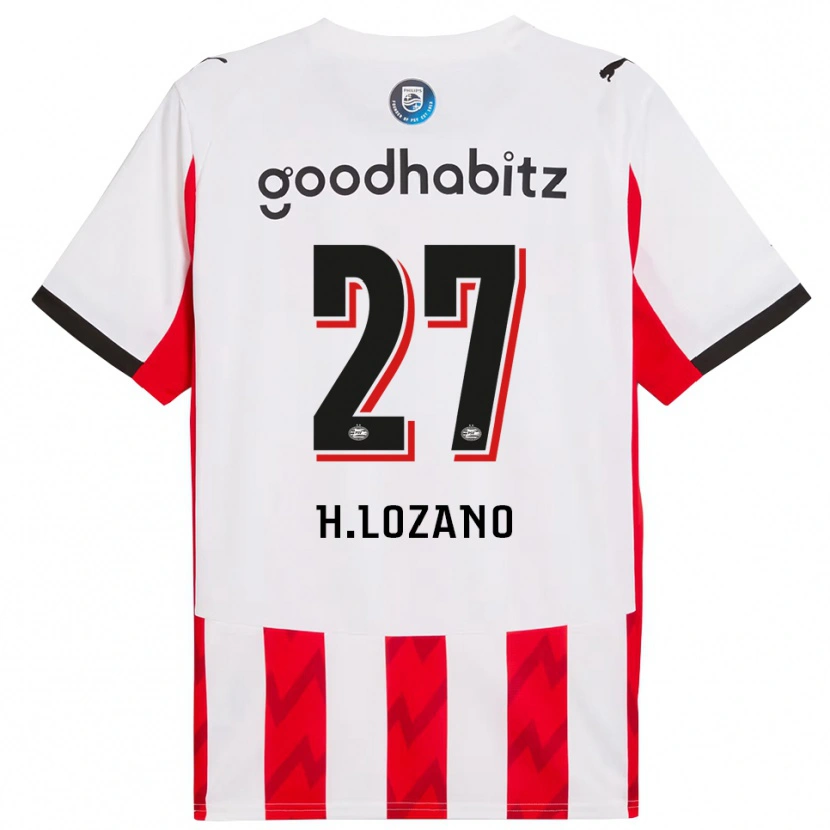 Danxen Femme Maillot Hirving Lozano #27 Rouge Blanc Tenues Domicile 2025/26 T-Shirt