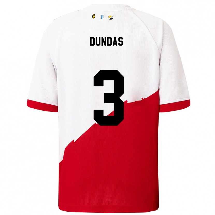 Danxen Femme Maillot Noa Dundas #3 Blanc Rouge Tenues Domicile 2025/26 T-Shirt