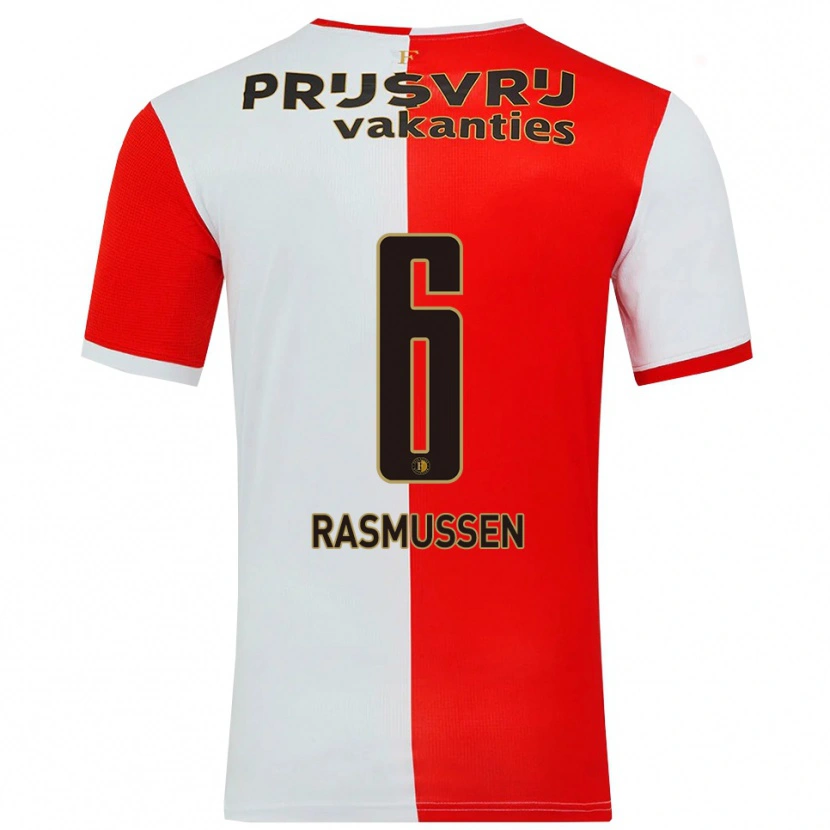Danxen Femme Maillot Jacob Rasmussen #6 Rouge Blanc Tenues Domicile 2025/26 T-Shirt