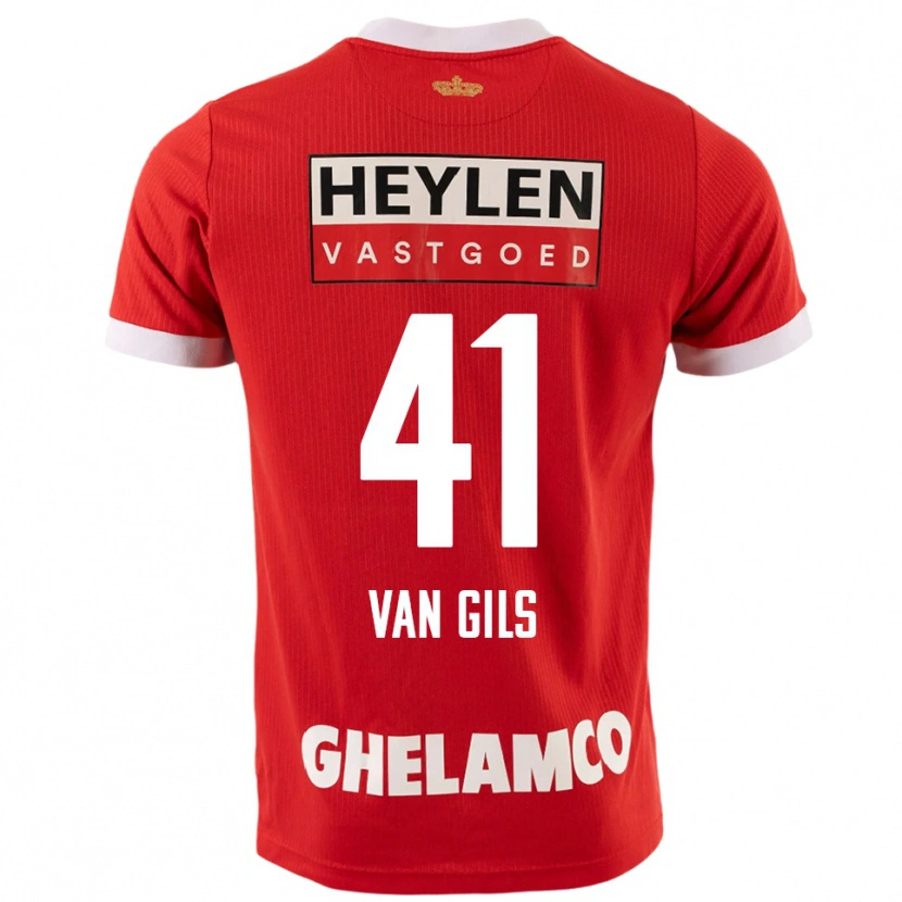 Danxen Femme Maillot Mathis Van Gils #41 Rouge Blanc Tenues Domicile 2025/26 T-Shirt