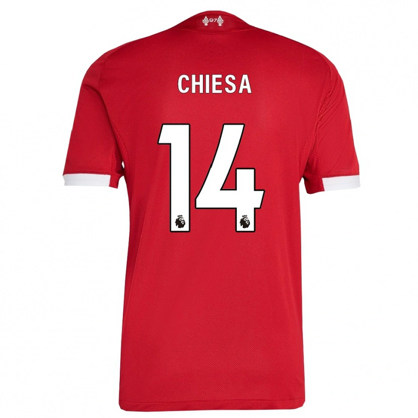 Danxen Femme Maillot Federico Chiesa #14 Rouge Blanc Tenues Domicile 2025/26 T-Shirt