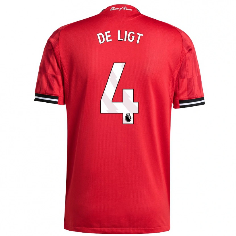 Danxen Femme Maillot Matthijs De Ligt #4 Rouge Noir Blanc Tenues Domicile 2025/26 T-Shirt