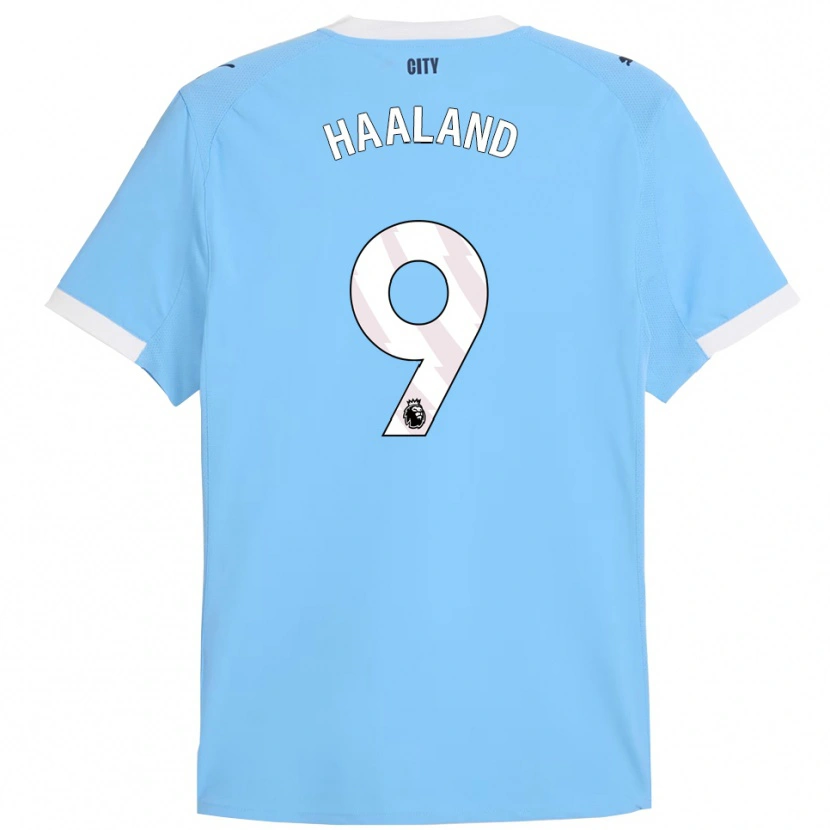 Danxen Femme Maillot Erling Haaland #9 Bleu Ciel Blanc Tenues Domicile 2025/26 T-Shirt