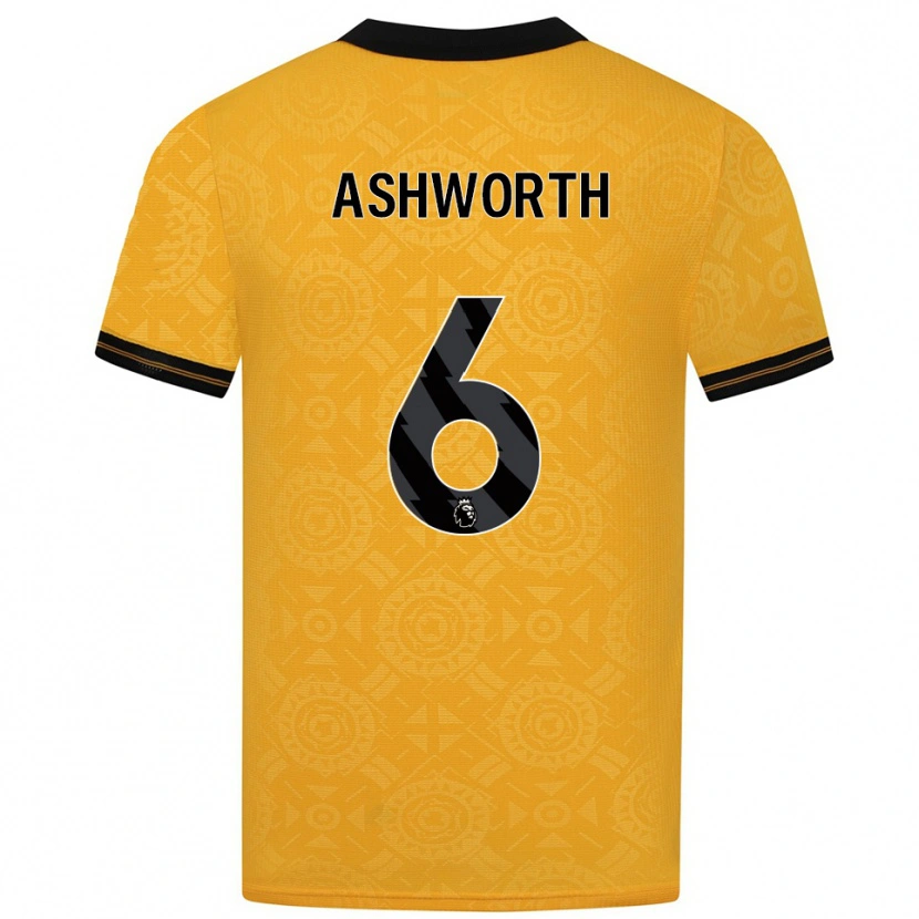 Danxen Femme Maillot Finn Ashworth #6 Jaune Noir Tenues Domicile 2025/26 T-Shirt