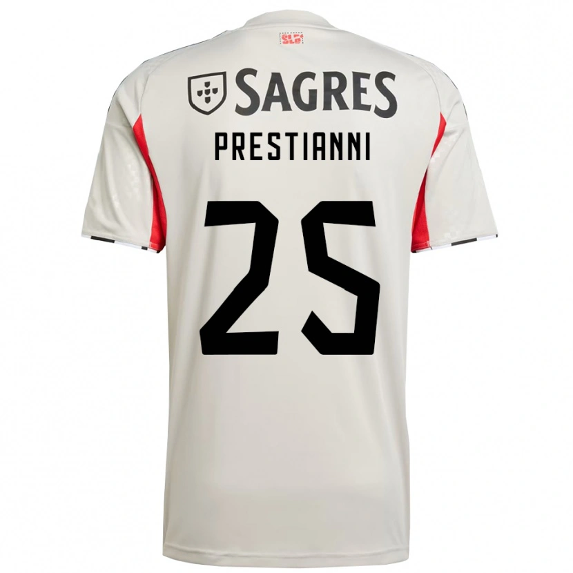 Danxen Femme Maillot Gianluca Prestianni #25 Blanc Cassé Rouge Tenues Extérieur 2025/26 T-Shirt