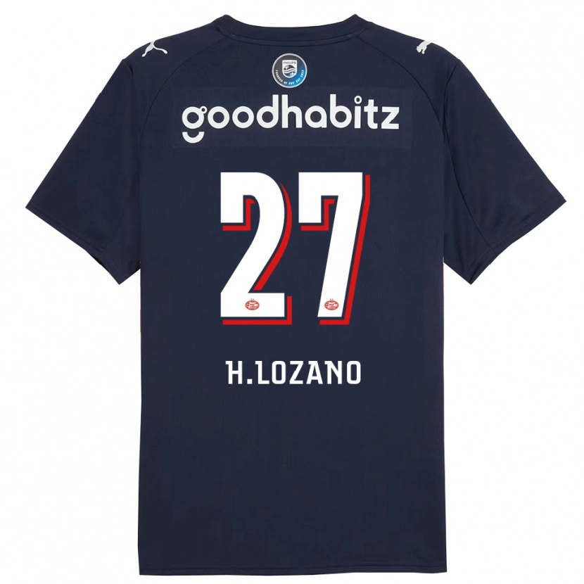 Danxen Femme Maillot Hirving Lozano #27 Marine Blanc Tenues Extérieur 2025/26 T-Shirt