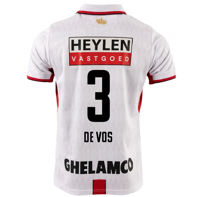 Danxen Femme Maillot Lucas De Vos #3 Blanc Rouge Tenues Extérieur 2025/26 T-Shirt