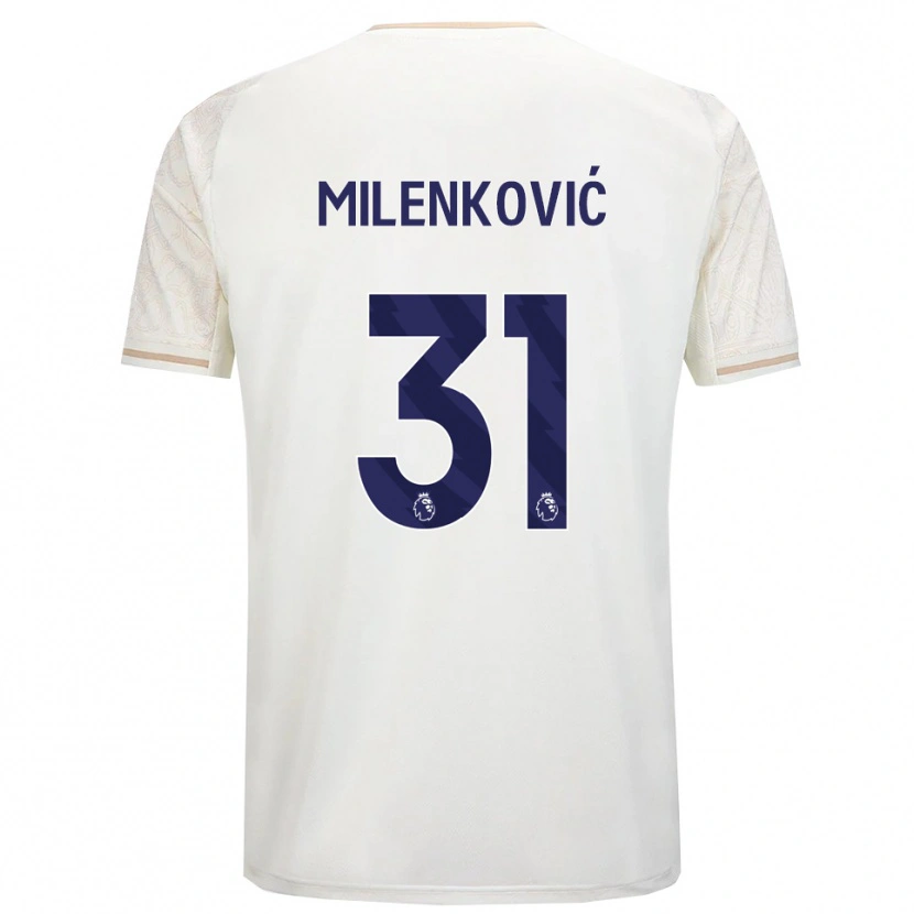 Danxen Femme Maillot Nikola Milenković #31 Blanc Cassé Noir Tenues Extérieur 2025/26 T-Shirt