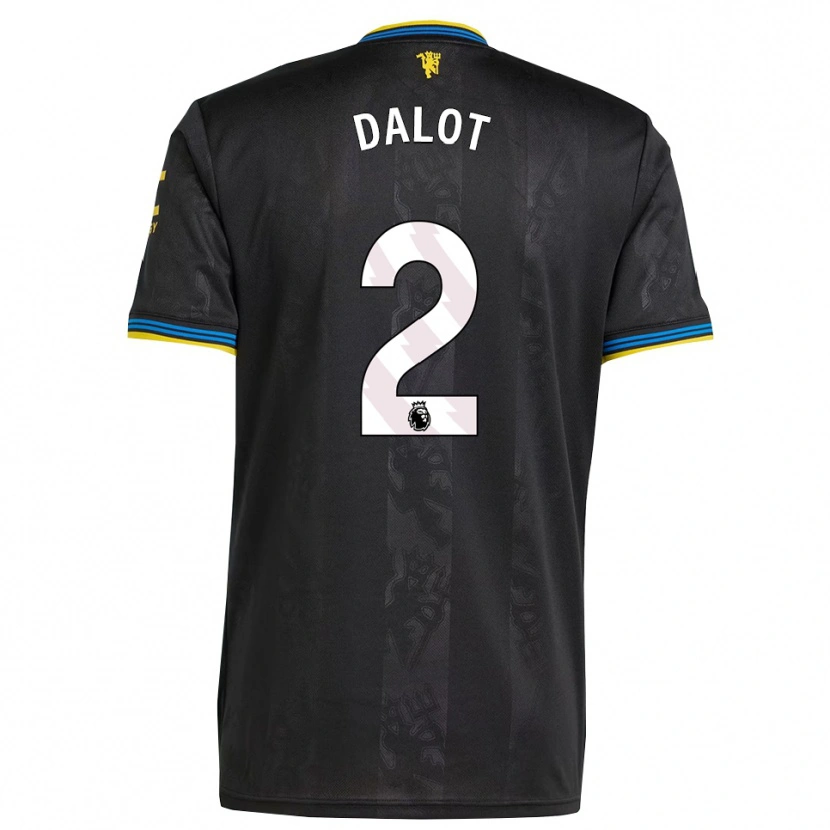 Danxen Femme Maillot Diogo Dalot #2 Noir Jaune Bleu Troisieme 2025/26 T-Shirt