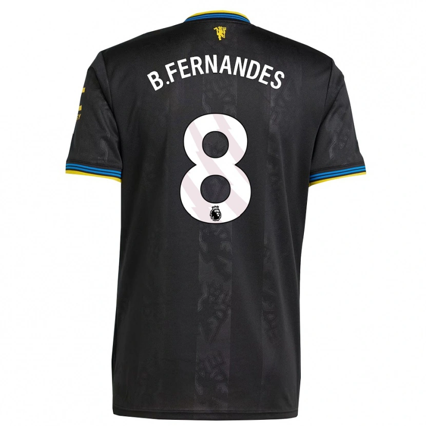 Danxen Femme Maillot Bruno Fernandes #8 Noir Jaune Bleu Troisieme 2025/26 T-Shirt