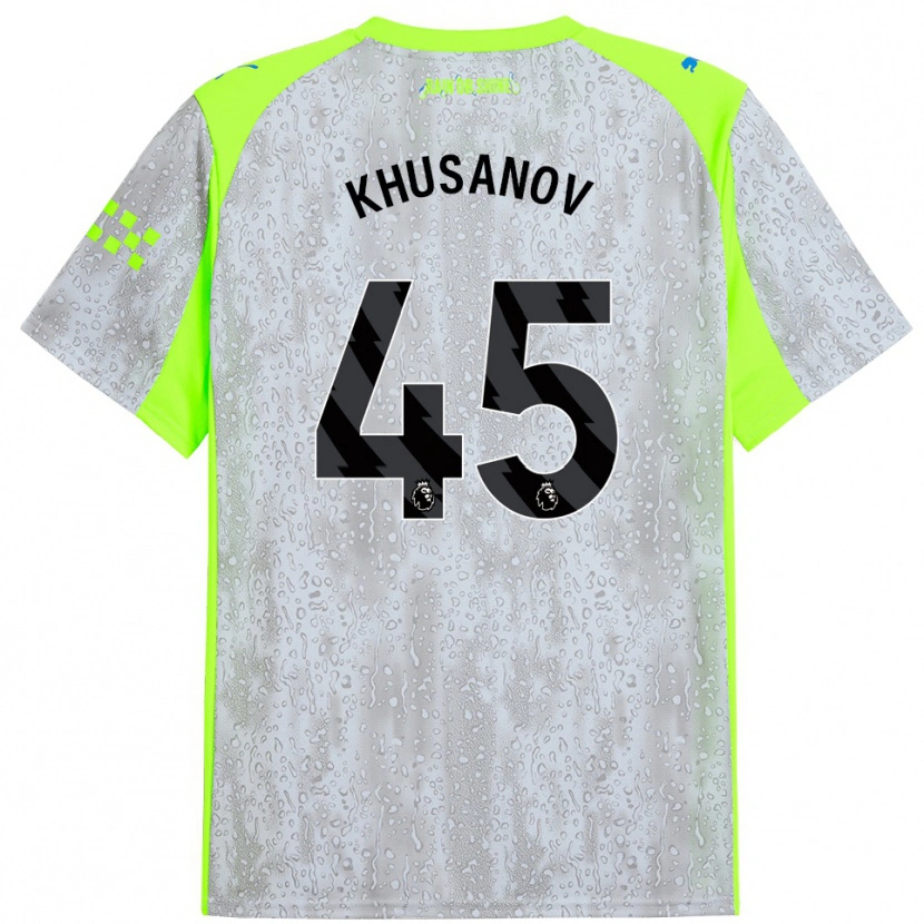 Danxen Femme Maillot Abdukodir Khusanov #45 Gris Jaune Troisieme 2025/26 T-Shirt