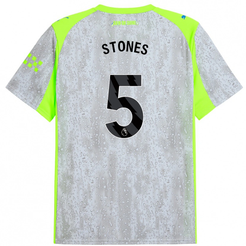 Danxen Femme Maillot John Stones #5 Gris Jaune Troisieme 2025/26 T-Shirt