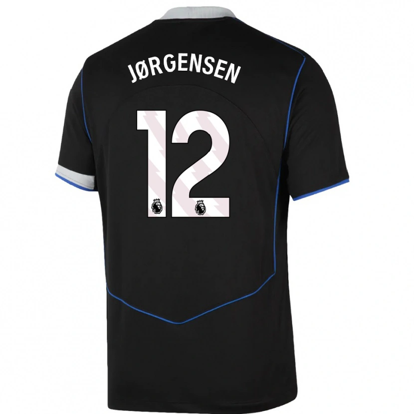 Danxen Femme Maillot Filip Jørgensen #12 Noir Bleu Argent Troisieme 2025/26 T-Shirt
