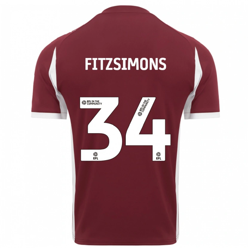 Danxen Enfant Maillot Ross Fitzsimons #34 Bordeaux Blanc Tenues Domicile 2025/26 T-Shirt