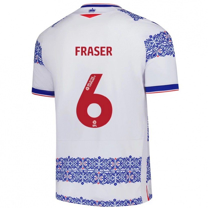 Danxen Enfant Maillot Liam Fraser #6 Blanc Bleu Tenues Domicile 2025/26 T-Shirt